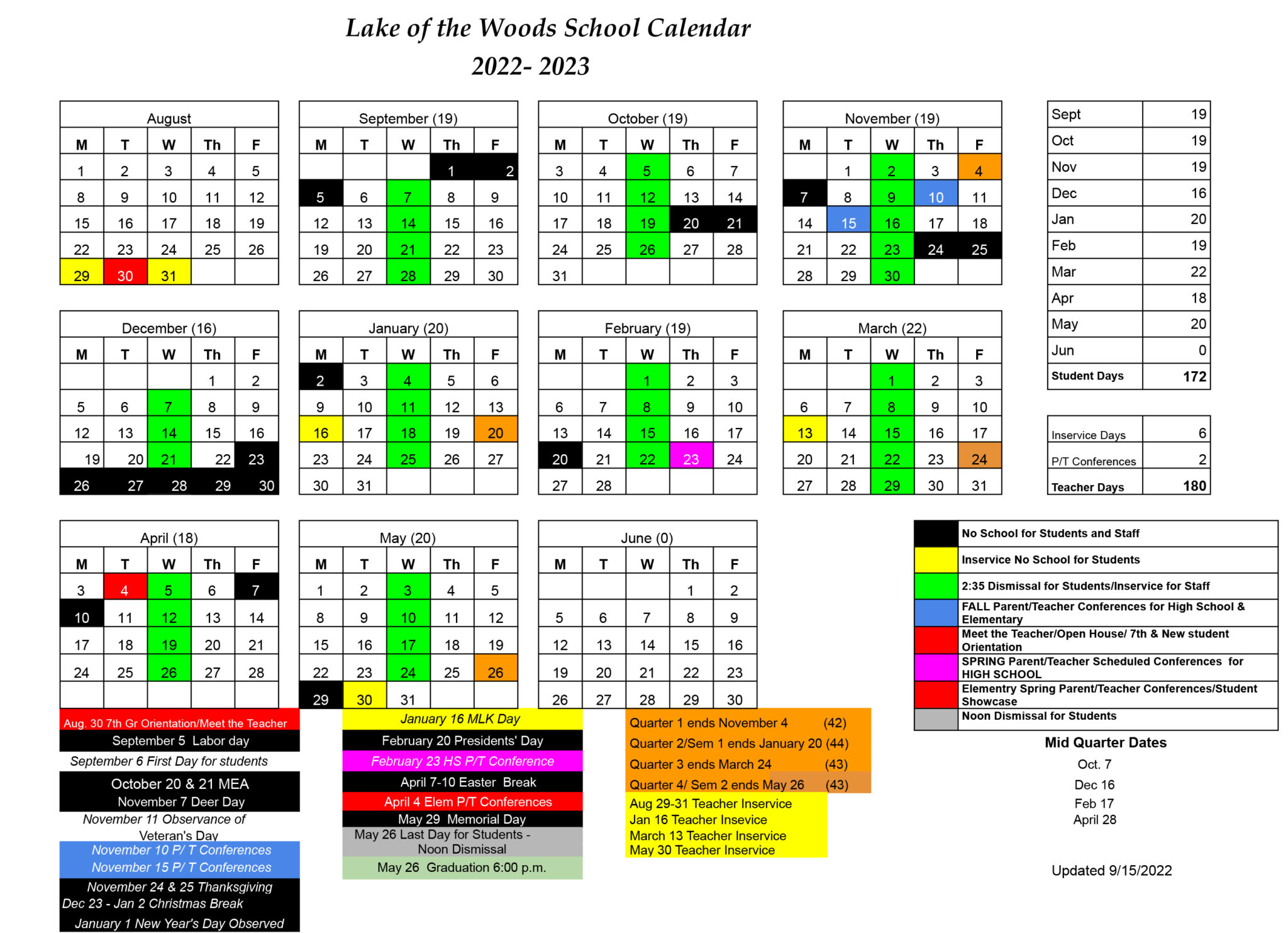 District Calendar Lake of the Woods School