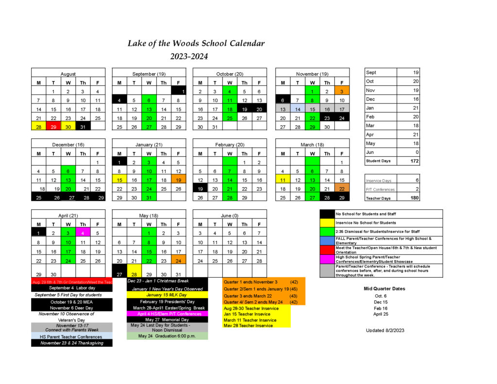 District Calendar – Lake of the Woods School